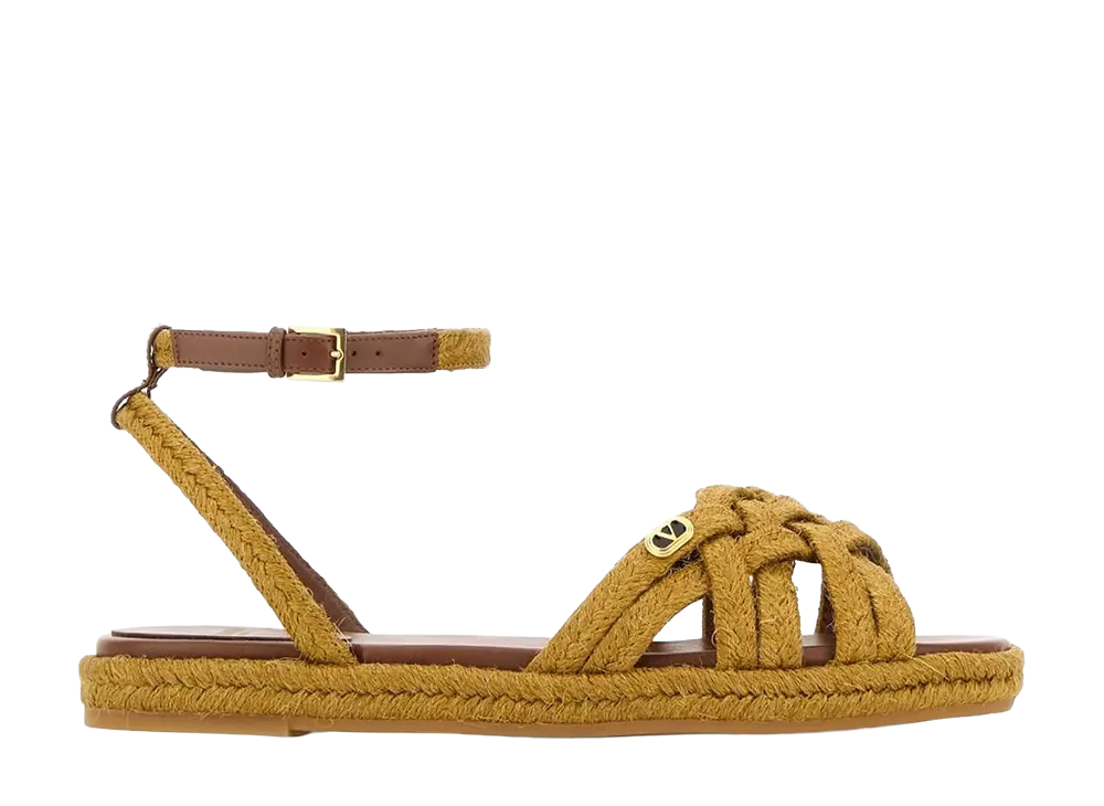 Valentino Garavani Women's Mustard Raffia Vlogo Signature Sandals "Yellow"