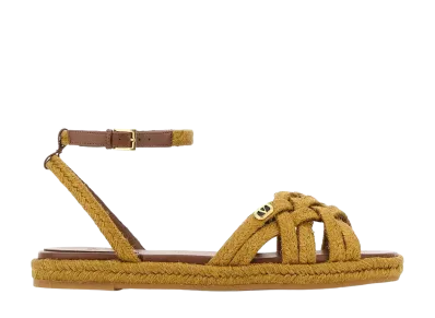Valentino Garavani Women's Mustard Raffia Vlogo Signature Sandals "Yellow"