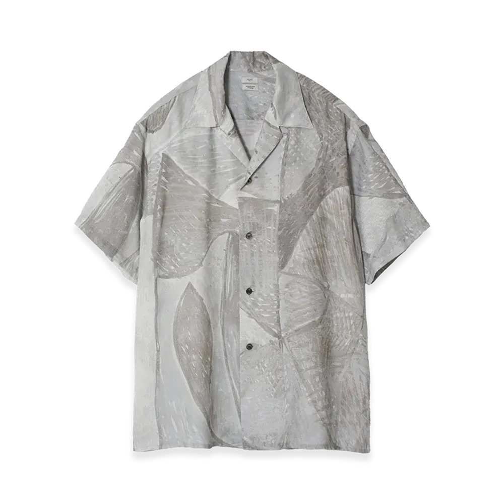 YOKE Printed Tencell Twill Open Collar Shirt "Grey"