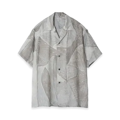 YOKE Printed Tencell Twill Open Collar Shirt "Grey"