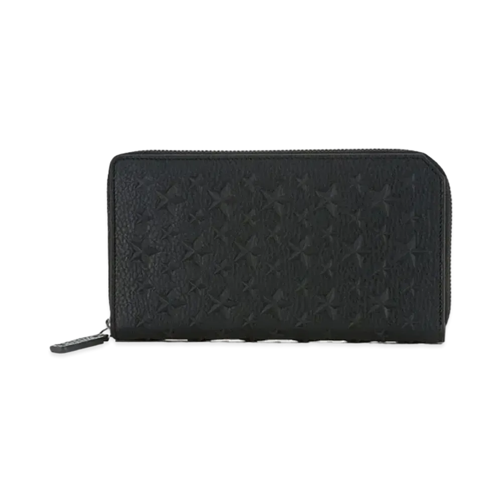 Jimmy Choo Carnaby/S Star Embossed Grainy Leather Zip Around Wallet "Black"