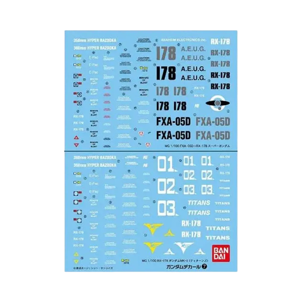 Gundam Decal No.7 MG 1/100 RX-178+ FXA-05D Super Gundam/RX-178 Gundam Mk-II (Titans)