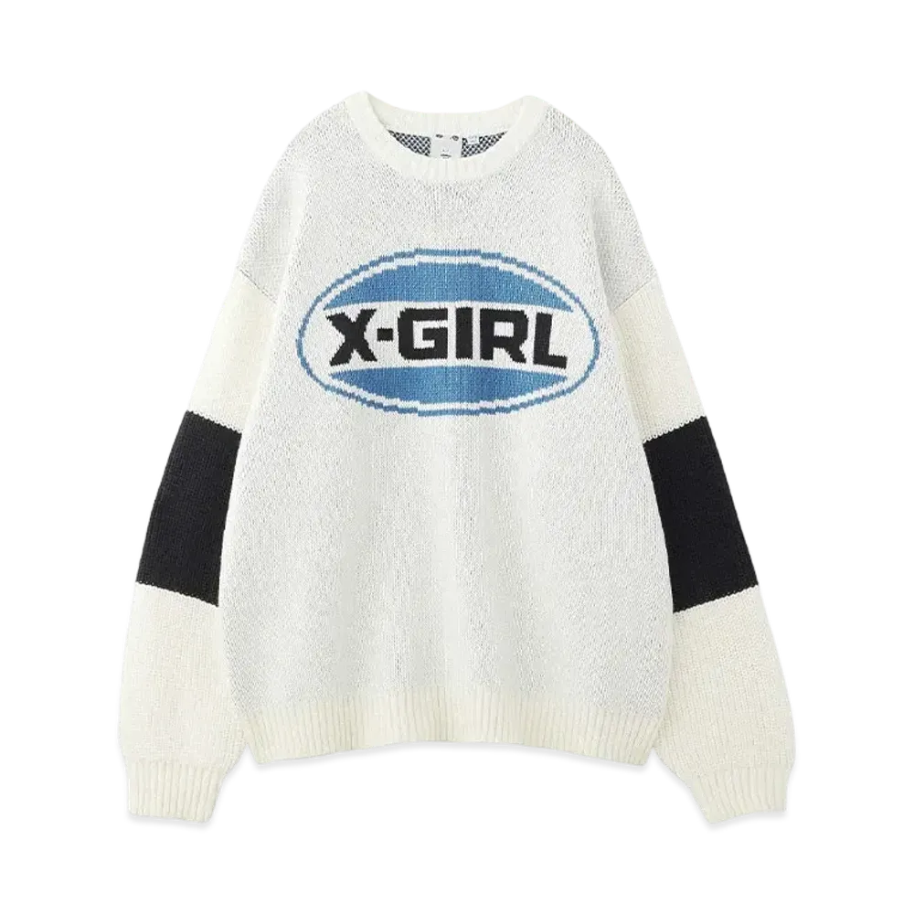 X-Girl Bicolor Oval Logo Jacquard Knit Top "White"