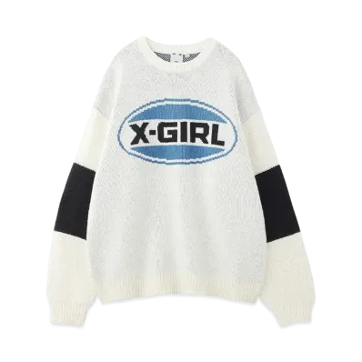X-Girl Bicolor Oval Logo Jacquard Knit Top "White"