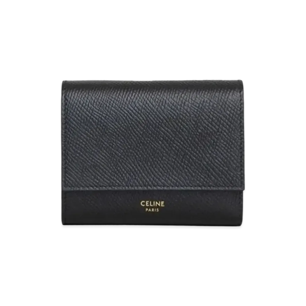 CELINE Small Trifold Wallet In Grained Calfskin "Black"