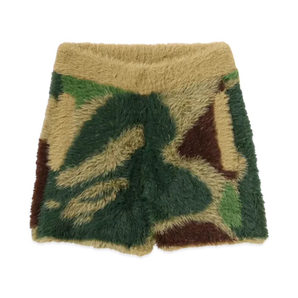 A BATHING APE Ladies Long Fur Jacquard Shorts "Green"
