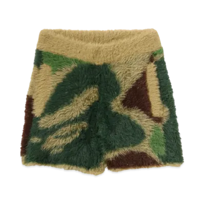 A BATHING APE Ladies Long Fur Jacquard Shorts "Green"