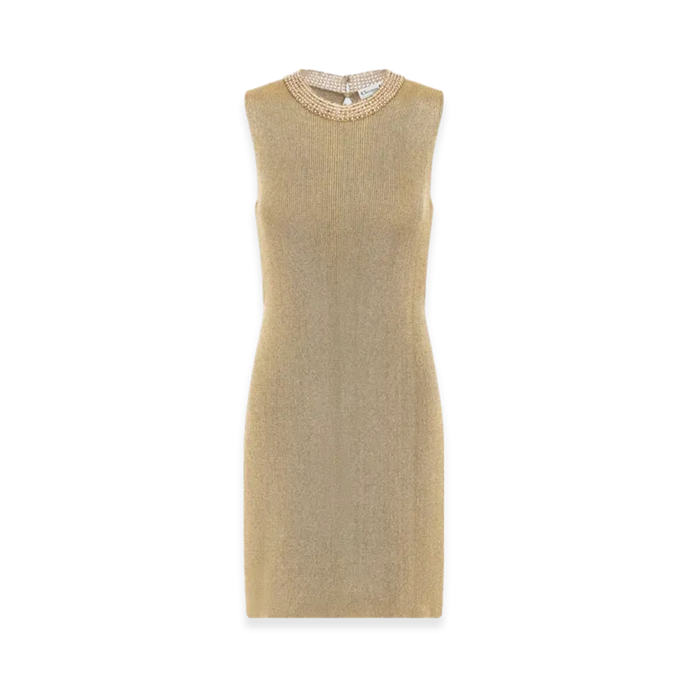 Dior Women's Tone Ribbed Technical Knit Embroidered Tunic "Gold"