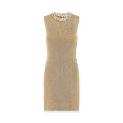 Dior Women's Tone Ribbed Technical Knit Embroidered Tunic "Gold"