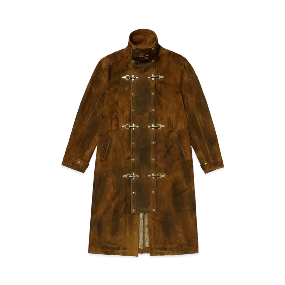 THUG CLUB Bio Soldier Leather Trench Coat "Camel"