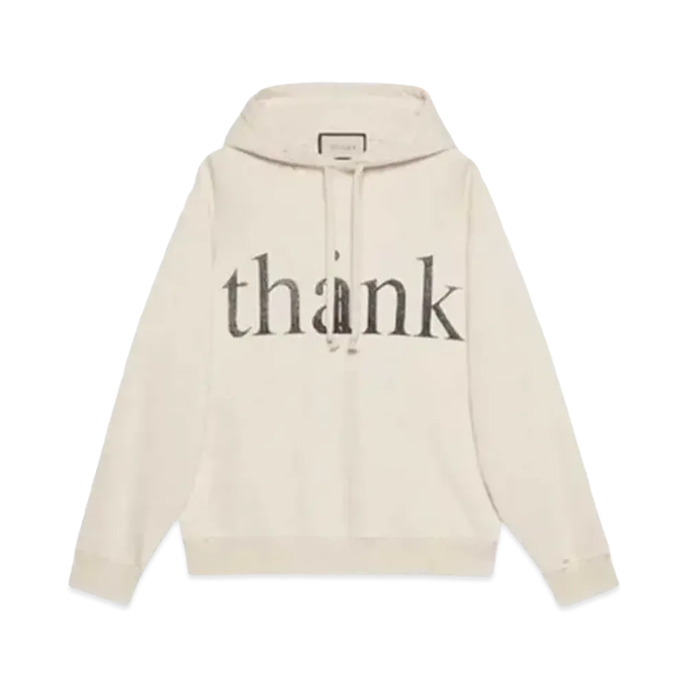 GUCCI Men's Think Thank Print Hooded Sweatshirt "White"
