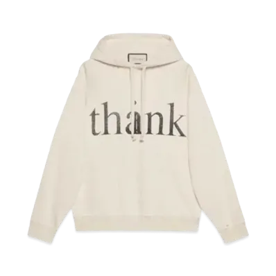 GUCCI Men's Think Thank Print Hooded Sweatshirt "White"