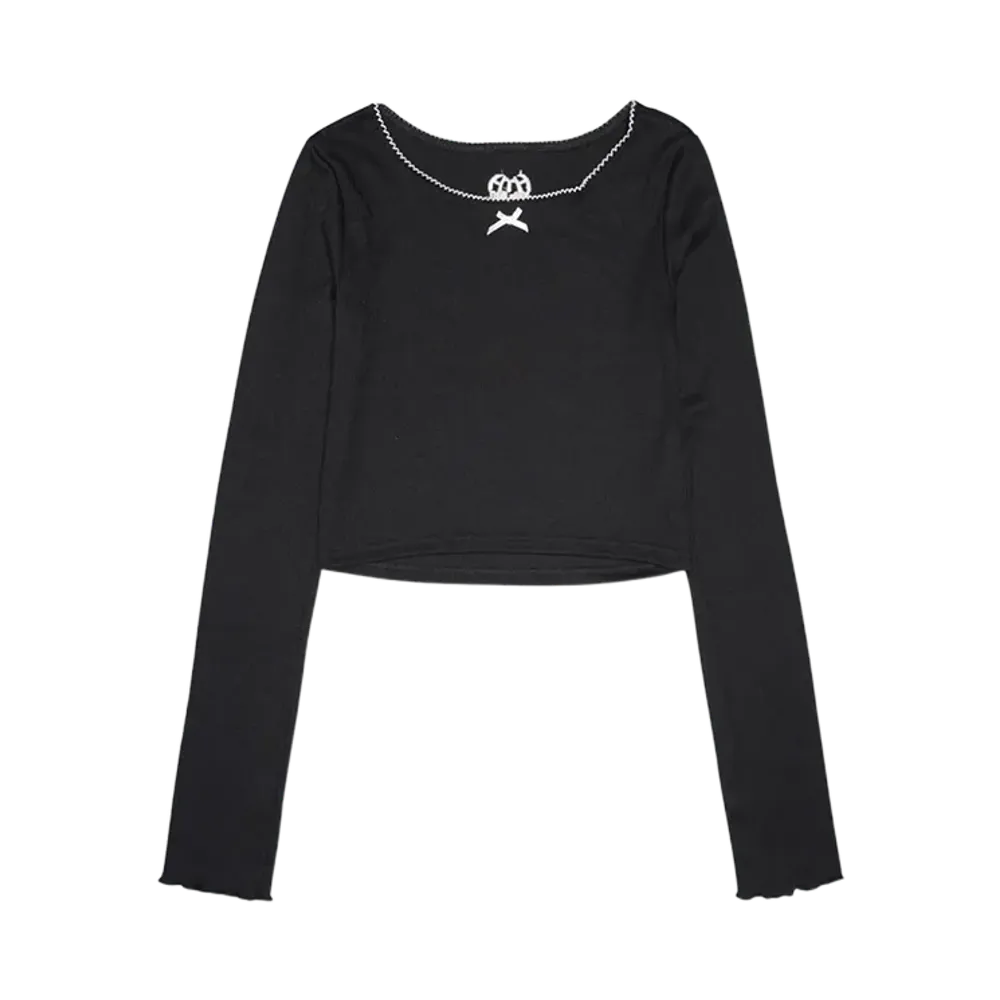 HTH Heart Pattern Cropped Long Tee "BLACK"