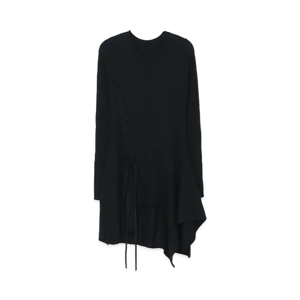 Y's Women's Asymmeteric Sleeve Lace Up "Black"