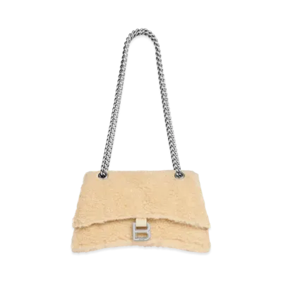 BALENCIAGA Crush Small Chain Bag Faux Mouton "Beige"