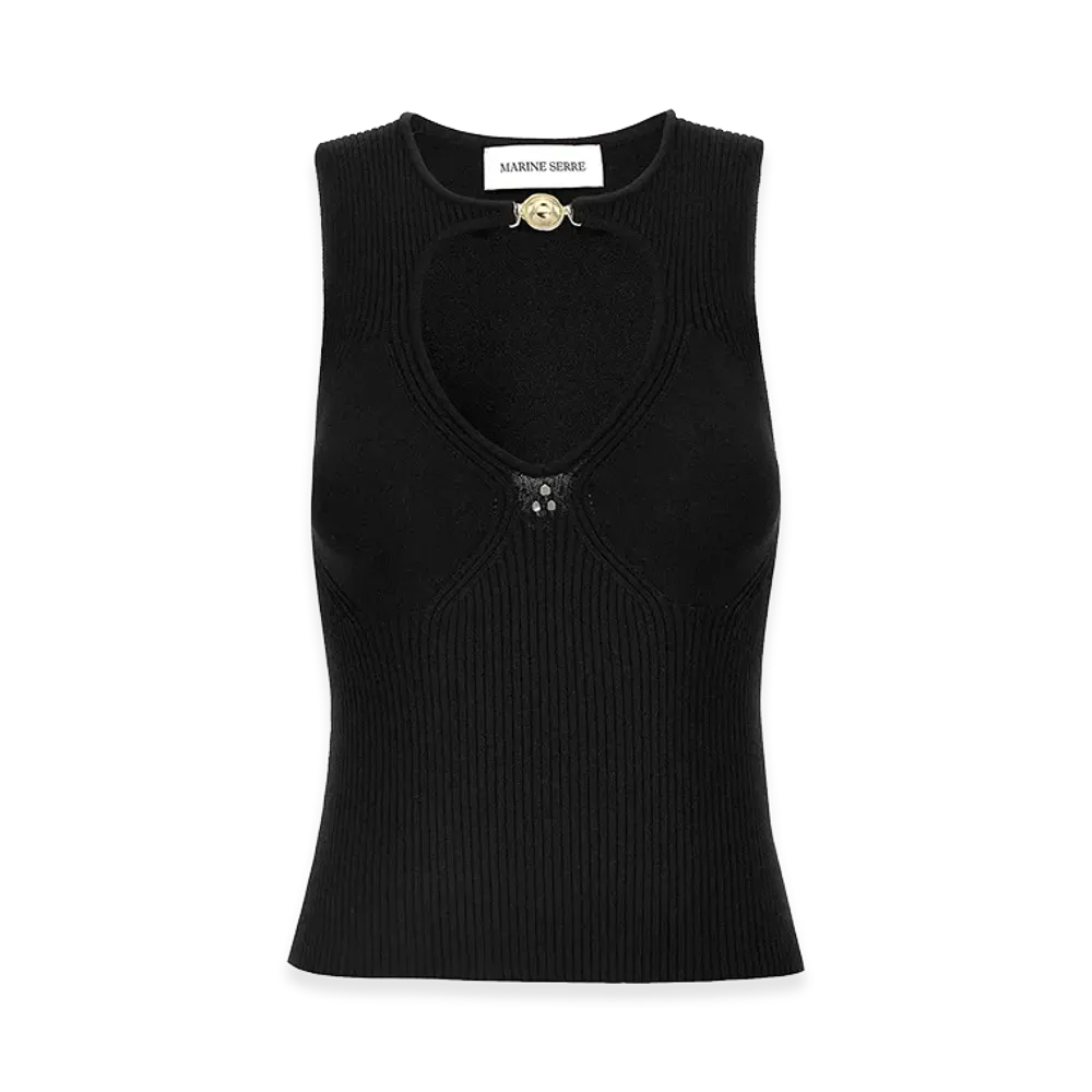 Marine Serre Women's 'Moon Jewelry Knit Open Neck' Top "Black"