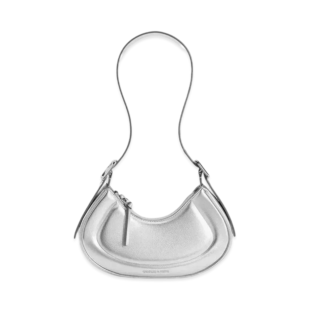 CHARLES & KEITH Petra Curved Shoulder Bag "Silver"