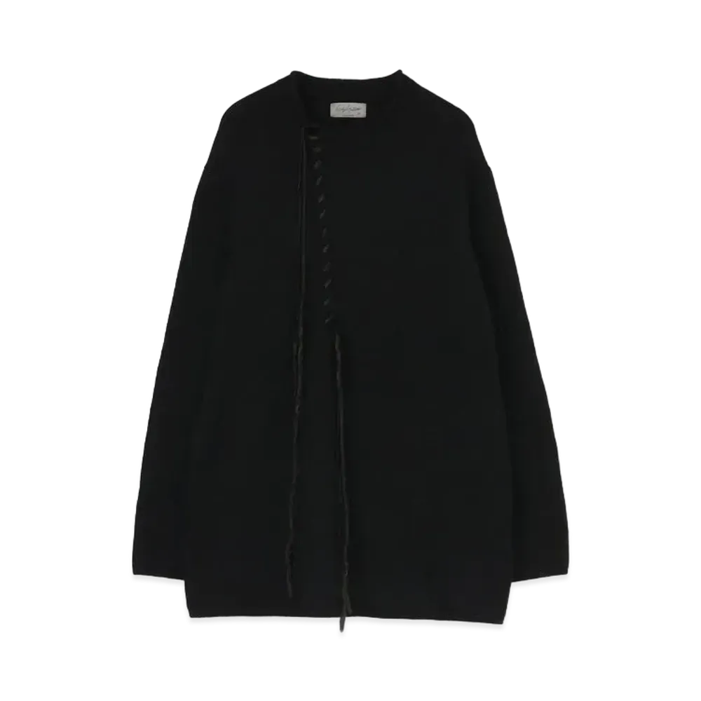Yohji Yamamoto Pour Homme 5G PLAIN STITCH LEATHER STRAP STRINGING ROUND NECK "Black"