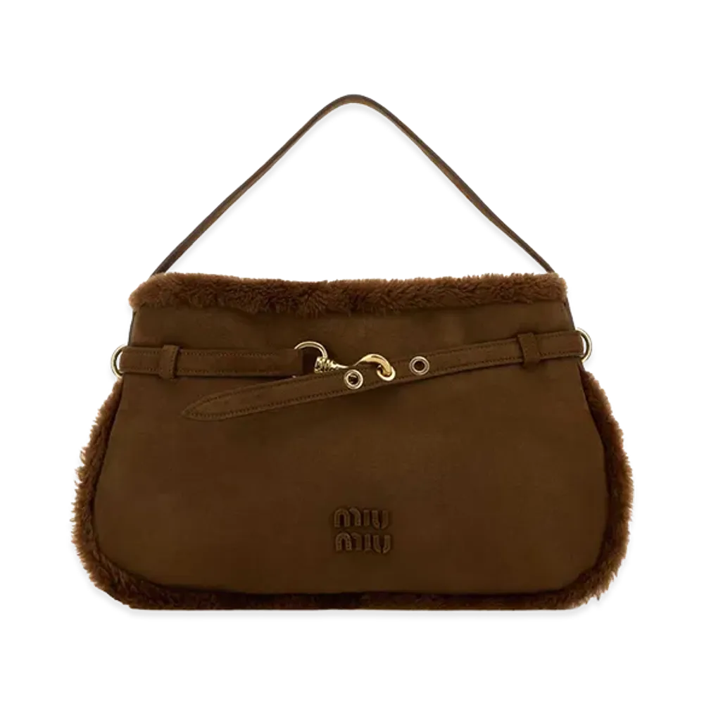 MIU MIU Women's Shearling Shoulder Bag "Brown"