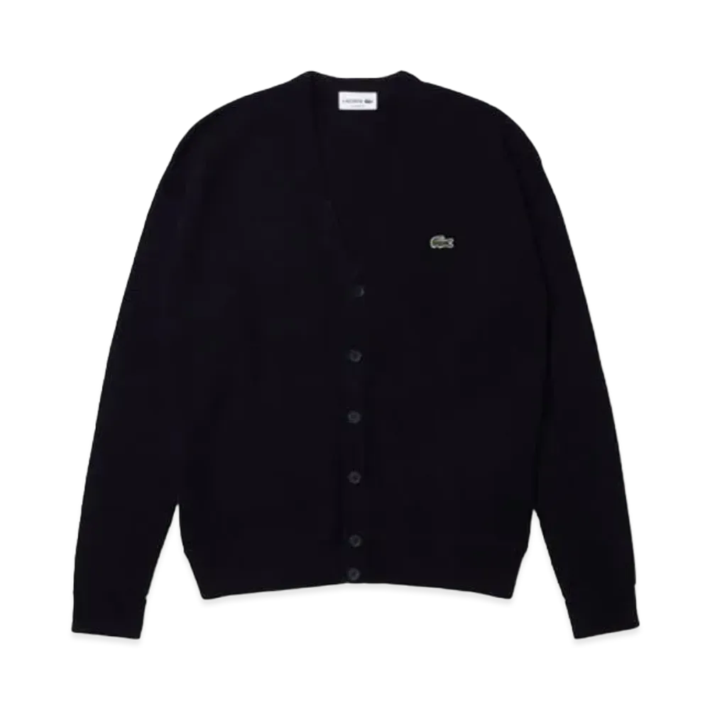 LACOSTE Garter Knitting V-Neck Cardigan "Navy"