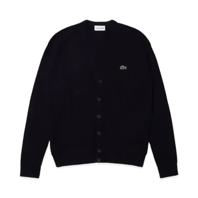 LACOSTE Garter Knitting V-Neck Cardigan "Navy"