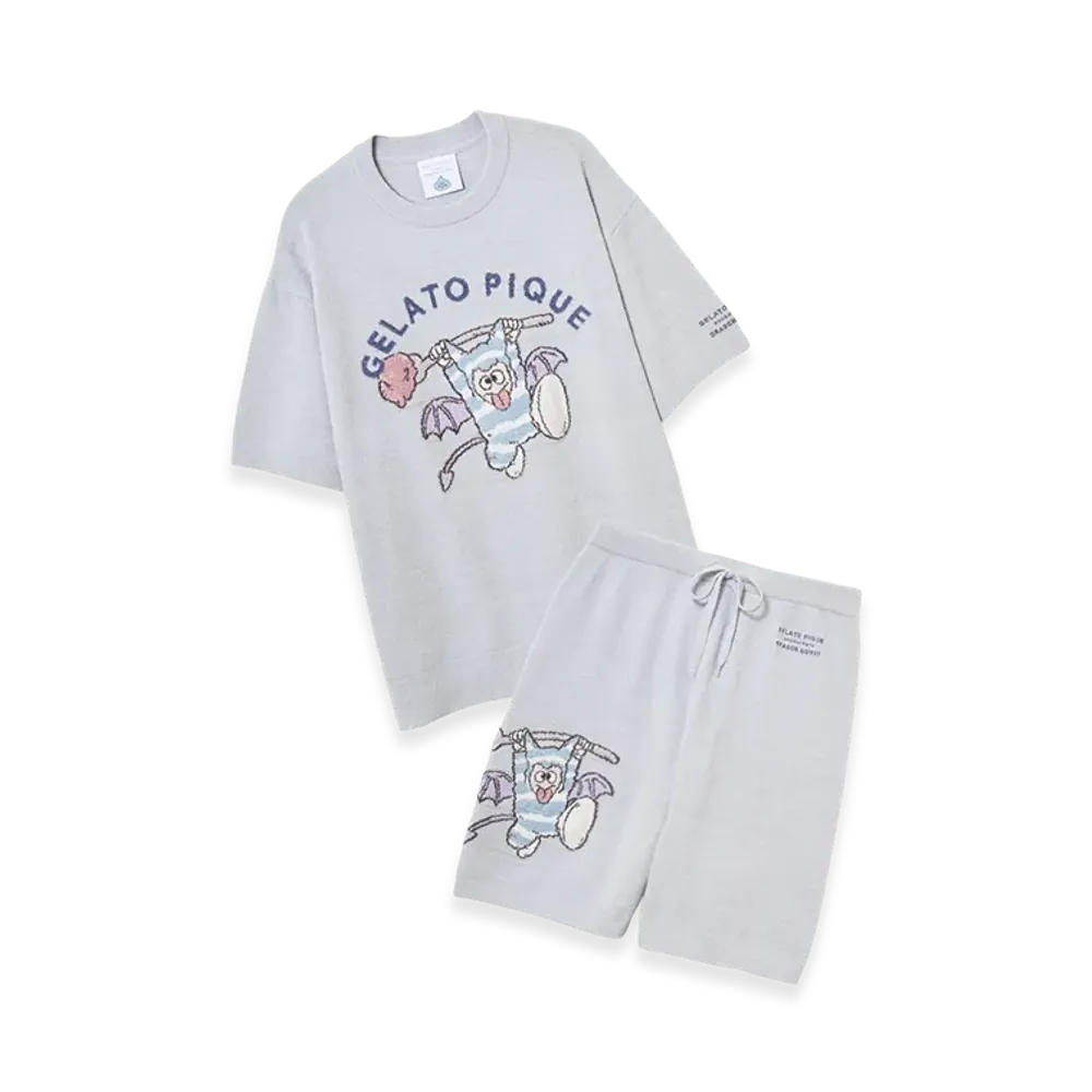 GELATO PIQUE x DRAGON QUEST Jacquard S/S Pullover & Half Pants Set "Grey"