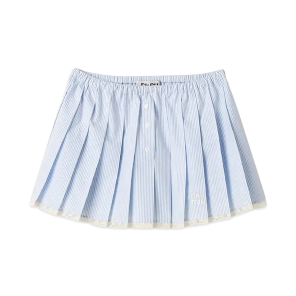 MIU MIU Women's Poplin Miniskirt "White/Light Blue"