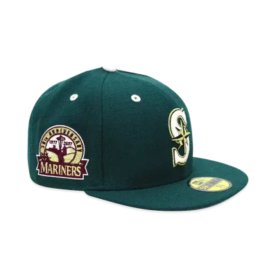 NEW ERA x THE CAP 59Fifty Heritage Gold Seattle Mariners "Dark Green"