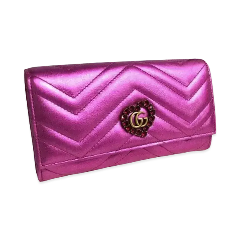 GUCCI GG Marmont Heart Long Wallet "Neon Pink"