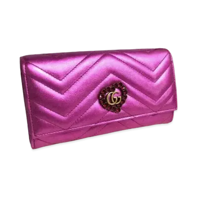 GUCCI GG Marmont Heart Long Wallet "Neon Pink"