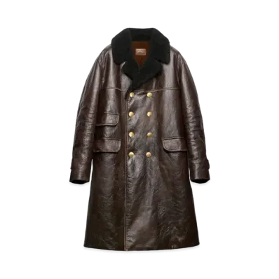 PRADA Men's Double-Breasted Leather Coat "Brown"