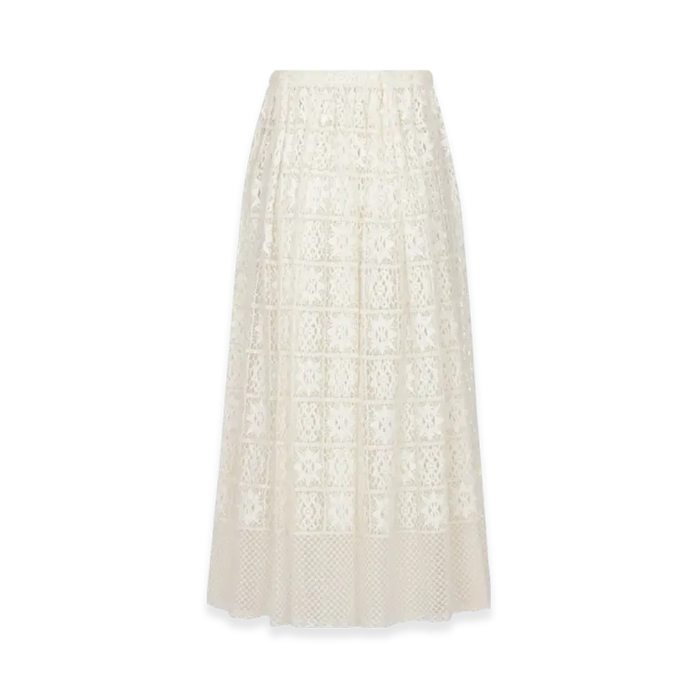 Dior Women's Flared Mid-Length Skirt Technical Lace Star Motif "Ecru"