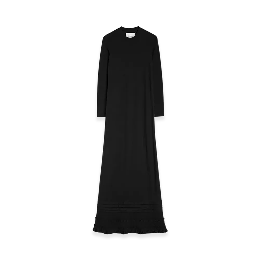 Jil Sander Wool Jersey Ruffle Dress "Black"