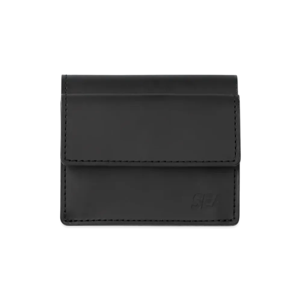 WIND AND SEA Black SEA Leather Flat Card Holder "Black"