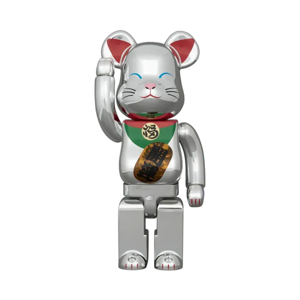 MEDICOM TOY "BEARBRICK" Maneki-Neko Lucky Cat No.2 Luminous Silver Plated 1000%