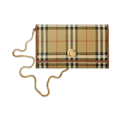 Burberry Check Chain Strap Wallet "Archive Beige"