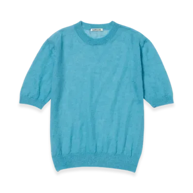 AURALEE Kid Mohair Sheer Knit T-Shirt "Turquoise Blue"