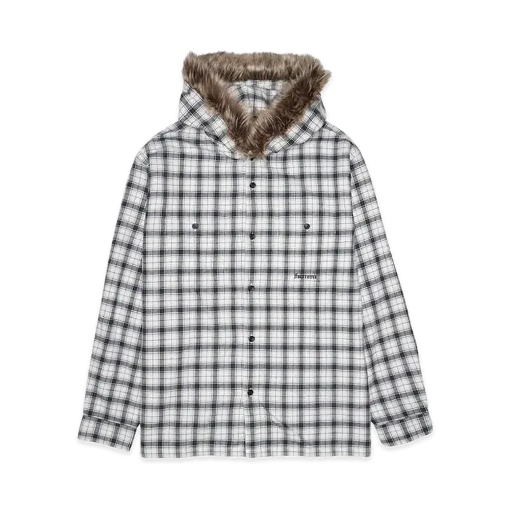 Supreme Fur Trim Flannel Hooded Shirt "White"