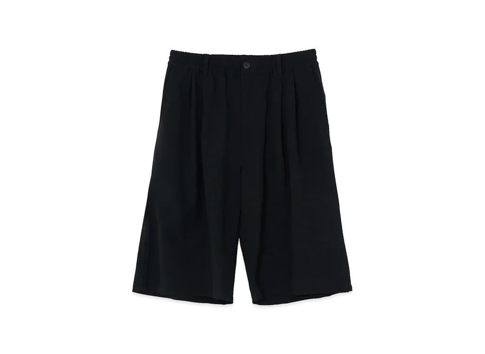YOKE Exclusive Wool Washer Tropical 2pleated Easy Wide Shorts "Black"