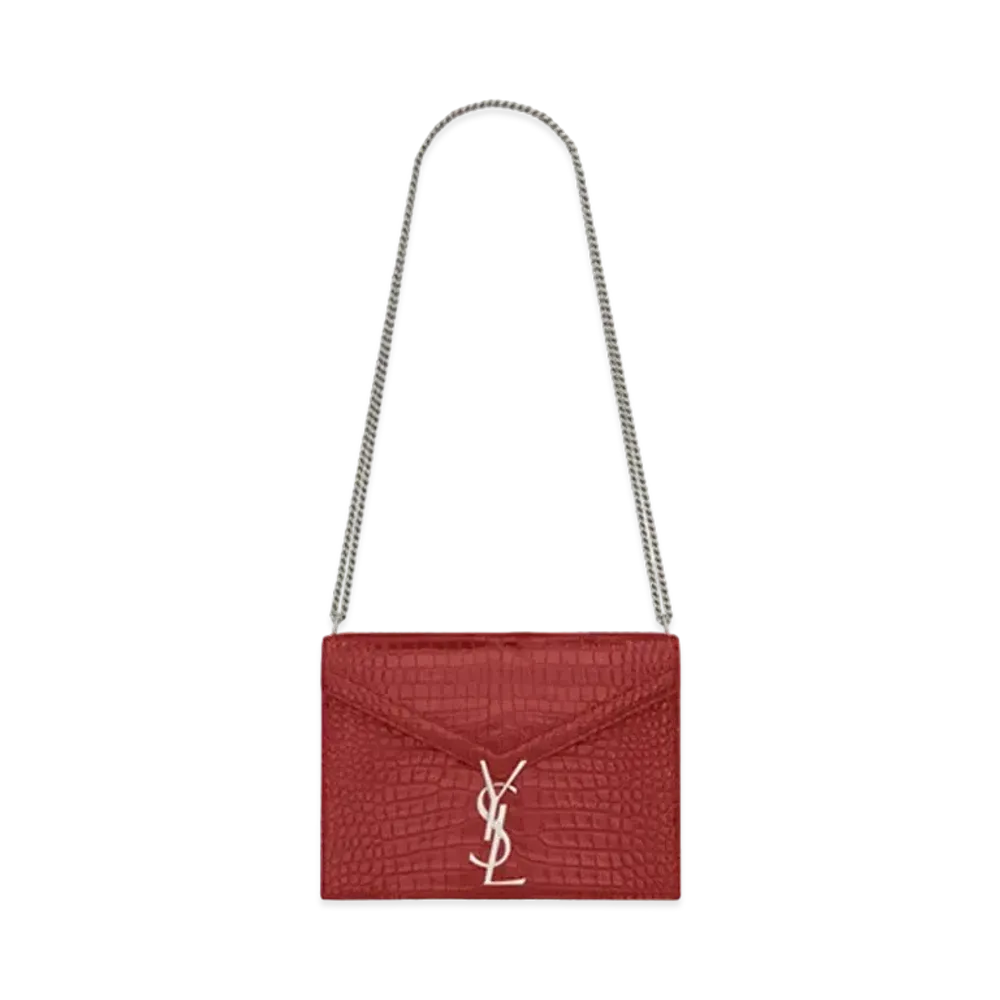 Saint Laurent Cassandra Monogram Clasp Bag In Crocodile Embossed Shiny Leather "Rouge Eros"