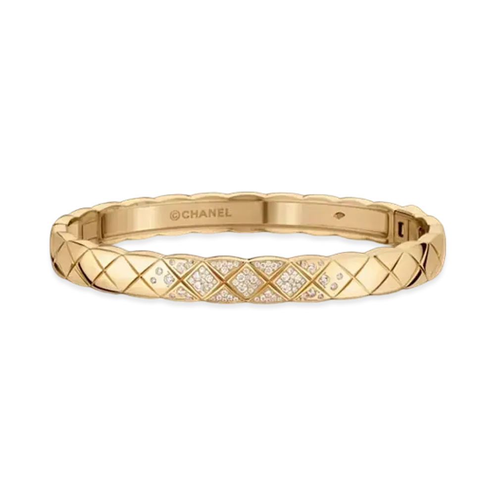 CHANEL Coco Crush Bracelet Quilted Motif, 18K Beige Gold, Diamonds