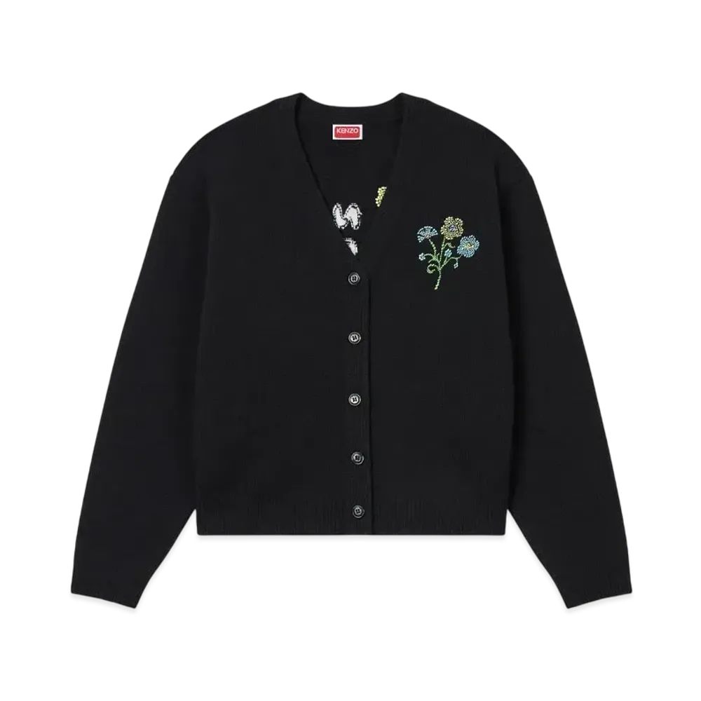 KENZO 'Jungle Flower' Embroidery Wool Cardigan "Black"