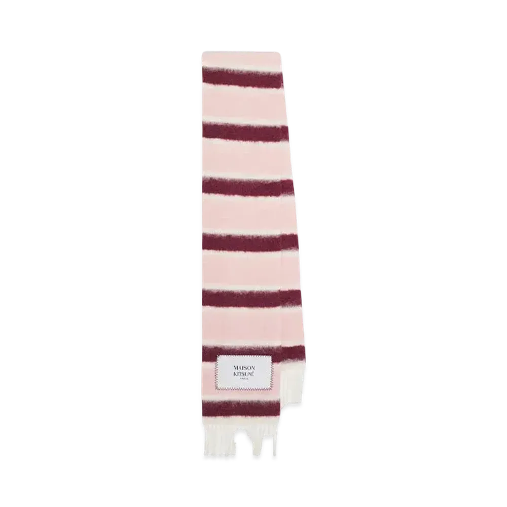 Maison Kitsune Baby Alpaca Stripe Scarf "Dusty Pink/Deep Burgundy/Smoke"