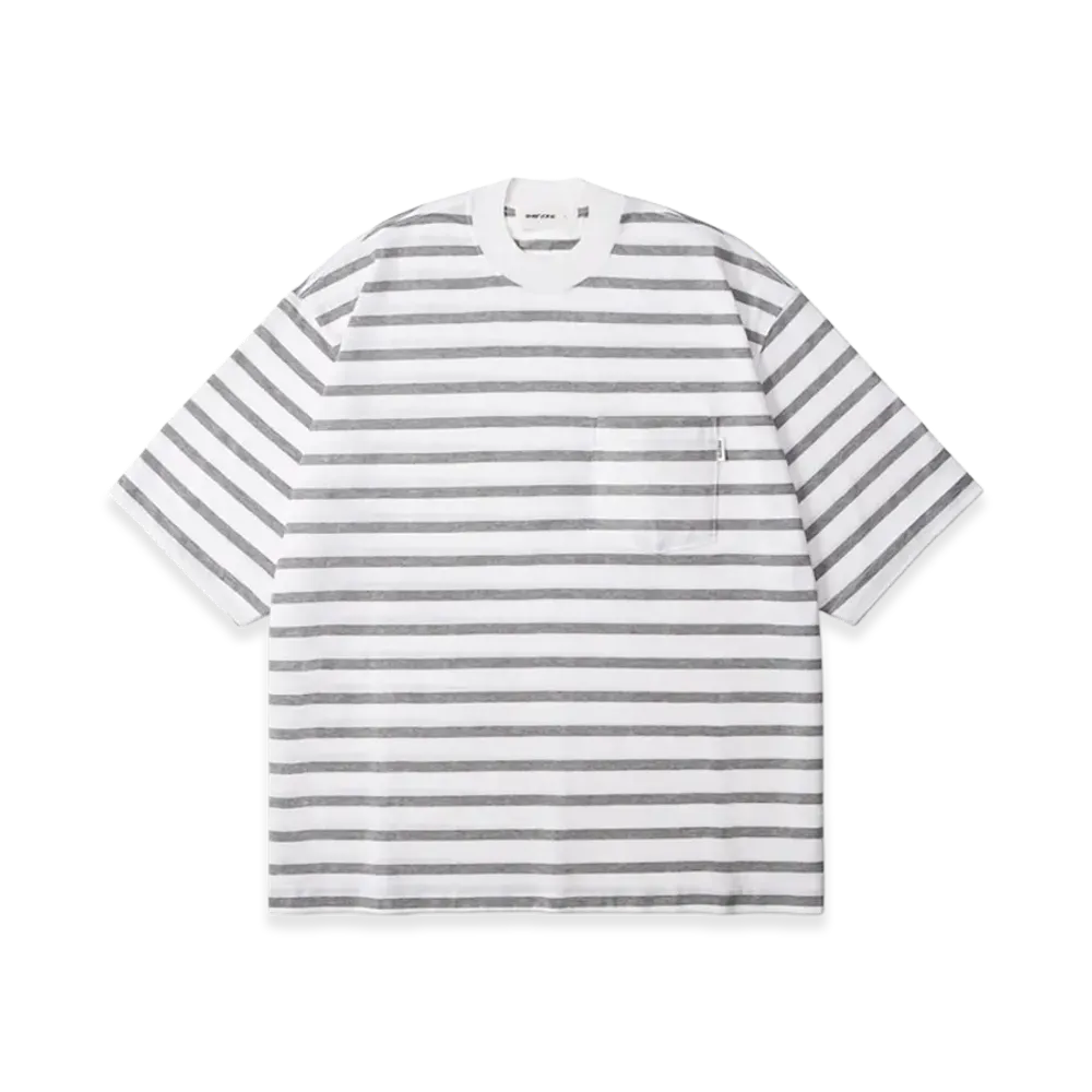 everyone High-Gauge Cotton Border Short Sleeve Tee Shirt "White/Gray"