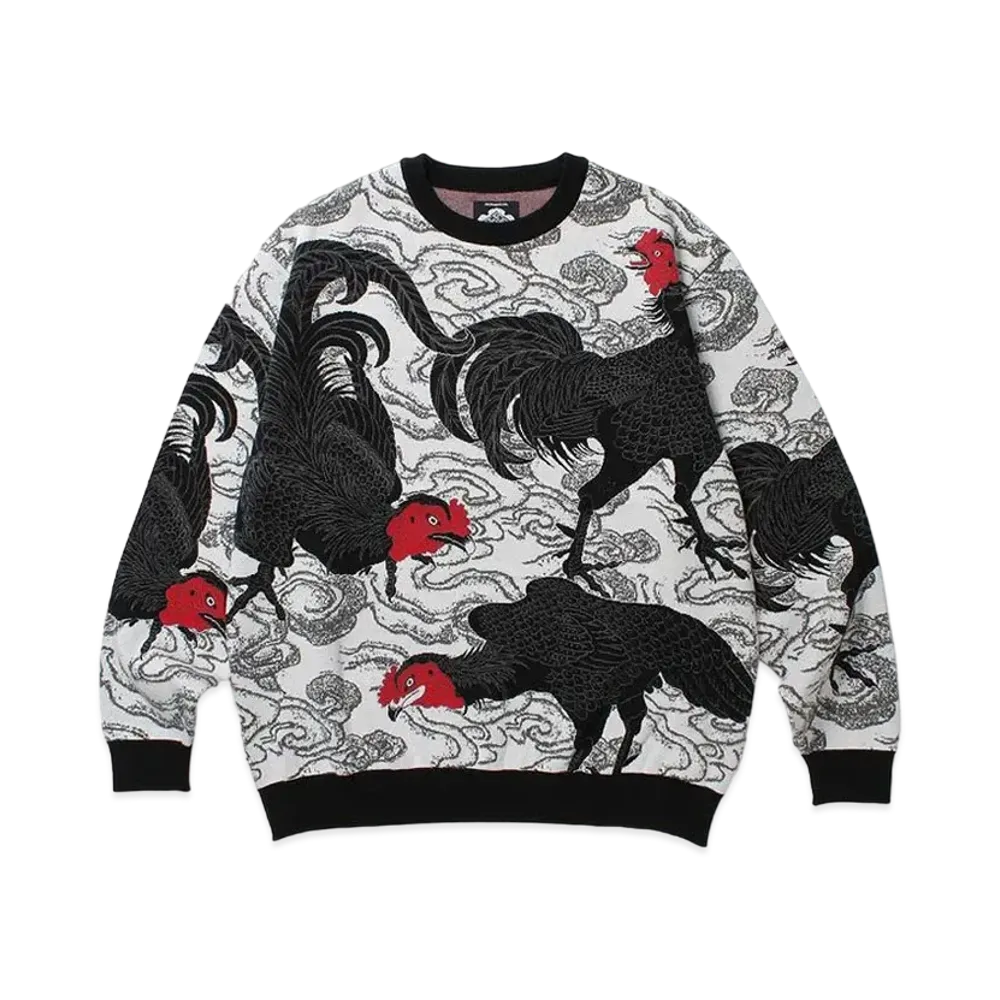 APHRODITEGANG BUDSPOOL x GAKKIN 渦軍鶏 Cotton Knit Jacquard Sweater "White"