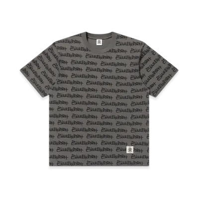 BlackEyePatch Fasthand Script Patterned Tee "Charcoal"