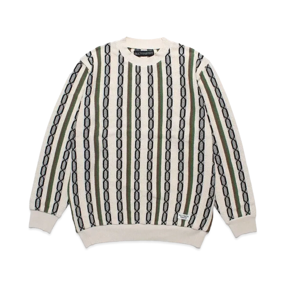 WACKO MARIA Striped Jacquard Knit Sweater (Type-1) "Beige"