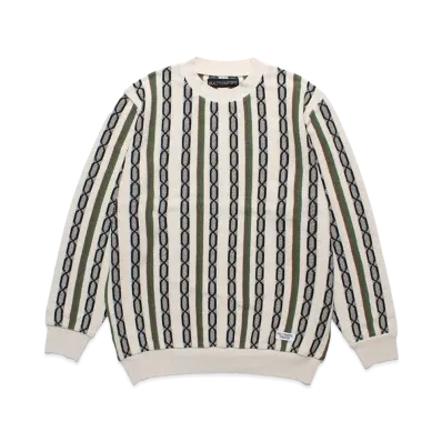 WACKO MARIA Striped Jacquard Knit Sweater (Type-1) "Beige"