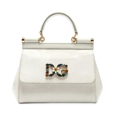 Dolce&Gabbana Sicily Bag Small Calfskin Igana Print Logo Patch DG Crystal "White"