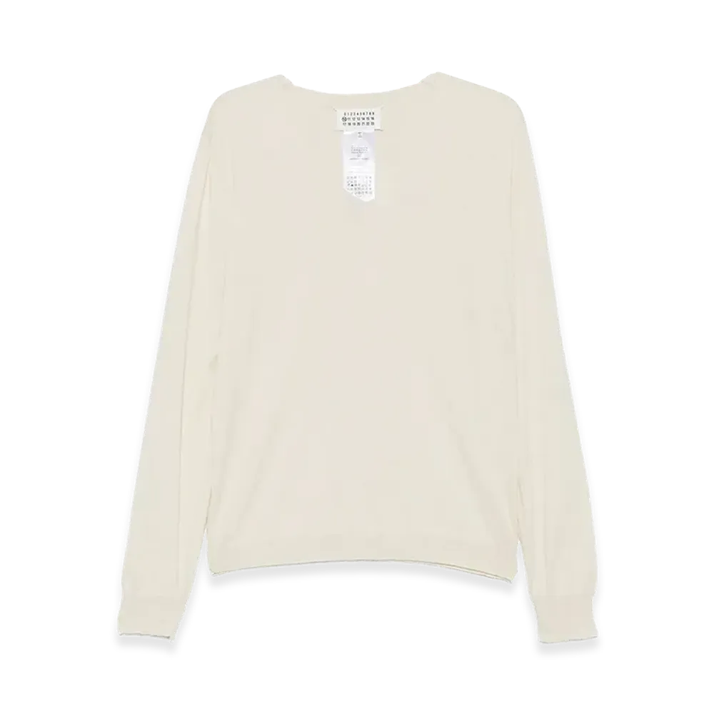 Maison Margiela Maglia In Cotone Con Scollo A V "White"